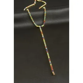 Şerit Taşlı Çelik Y Kolye 4 Mm-Sarı