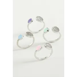 Yuvarlak Taşlı Mineli Eklem Yüzük-Gümüş Rengi