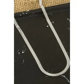 Yassı İtalyan Zincir Kolye 45 Cm-Gümüş Rengi