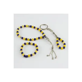 3' lü Doğal Taş Set Anahtarlık,Bileklik,Tesbih-Sarı