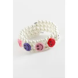 İnci Boncuklu Çocuk Bileklik-Beyaz