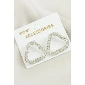 Oval Suyolu Taşlı Küpe-Gümüş Rengi