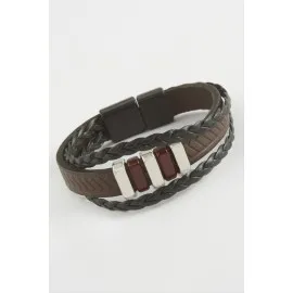 Mıknatıslı Orjinal Deri Bileklik-Kahverengi