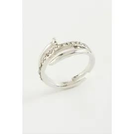 Çivi Taşlı Yüzük-Gümüş Rengi