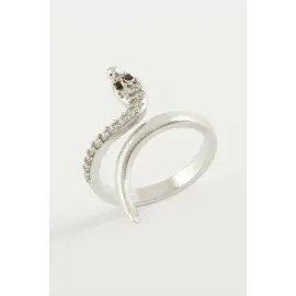 Yılan Zirkon Taşlı Yüzük-Gümüş Rengi