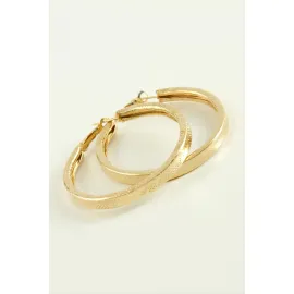 Kare Noktalı Halka Küpe 4,5 cm-Sarı