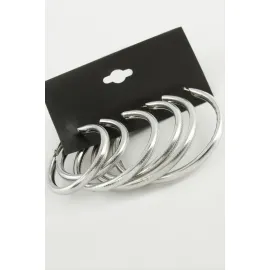 Noktalı Metal Halka Küpe 6 Adet-Gümüş Rengi