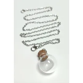 Mantar Kapaklı Boş Fanus Canlı Kolye-Gümüş Rengi