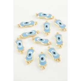 Oval Nazar Çift Kulplu Mineli Bileklik Ve Kolye Ucu Aparatı 1 Adet-Turkuaz