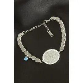 Para Arpa Zincir Lüks Çelik Bileklik-Gümüş Rengi