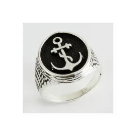 Çapa Metal Erkek Yüzük-Gümüş Rengi