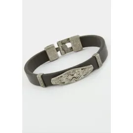 Oval Suni Deri Bileklik-Siyah