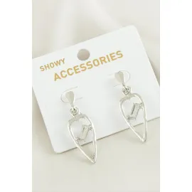 Kalp Yeni Sezon Taşlı Küpe-Gümüş Rengi