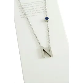 Gümüş Renkli Harfli Çelik Kolye-N