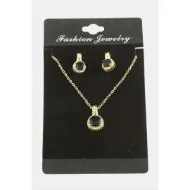 Yuvarlak Zirkon Taşlı Set Kolye-Kırmızı