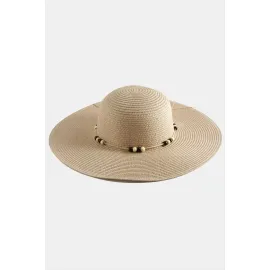 Boncuk Hasır Şapka-Pudra Rengi