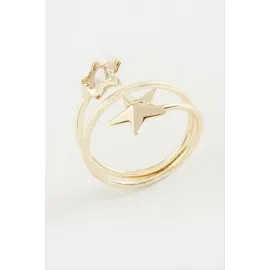 Kalp Yıldız Zirkon Taşlı Yüzük-Sarı