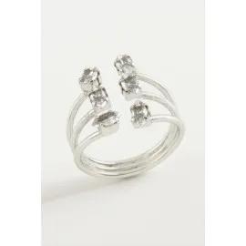 Oval Zirkon Taşlı Yüzük-Gümüş Rengi