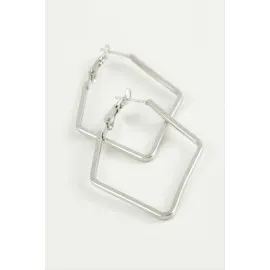 Dörtgen Halka Küpe 6 cm-Gümüş Rengi