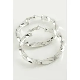 Burgulu Halka Küpe 6 Cm-Gümüş Rengi