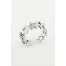 Yıldız Zirkon Taşlı Yüzük-Gümüş Rengi