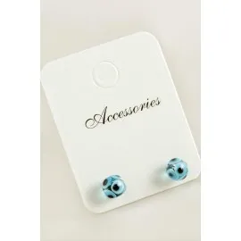 Nazar Top Cam Küpe-Açık Mavi