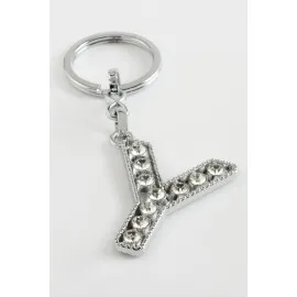 Gümüş Renkli Taşlı Harf Anahtarlık-Y