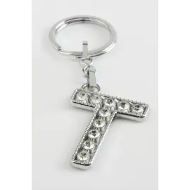 Gümüş Renkli Taşlı Harf Anahtarlık-T