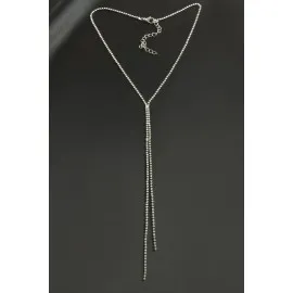 Çift Şerit Taşlı Çelik Kolye 2 Mm-Gümüş Rengi