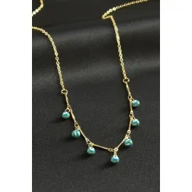 Top Nazarlı Mineli Kolye-Turkuaz