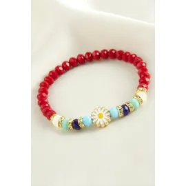 Papatya Kristal Trend Bileklik-Kırmızı