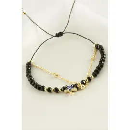 Deniz Yıldızı Kristal Zincirli Bileklik-Siyah