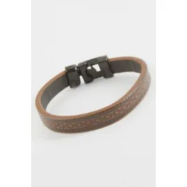 Zincir Desenli Kaliteli Suni Deri Bileklik-Kahverengi