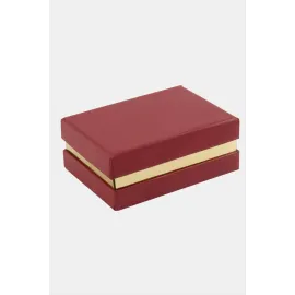 Sarı Şeritli Set Kolye Kutusu-Kırmızı