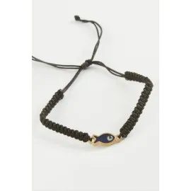 Balık Makrome Örgülü Bileklik-Siyah