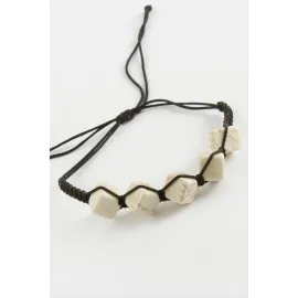 Küp Makrome Örgülü Bileklik-Beyaz