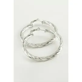 Burgulu Halka Küpe 4,5 Cm-Gümüş Rengi