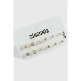 12 Adet Zirkon Tek Taşlı Küpe-Sarı