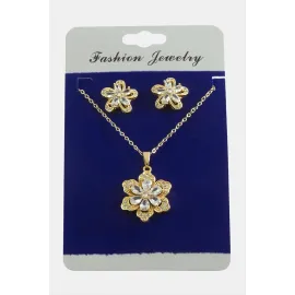 Papatya Zirkon Taşlı Set Kolye-Gümüş Rengi