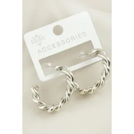 Burgulu Trend Halka Metal Küpe-Sarı