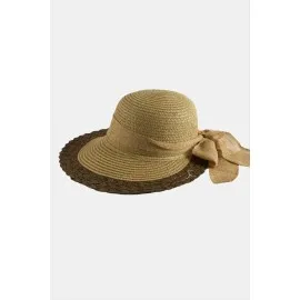 Fiyonglu Hasır Şapka-Kahverengi