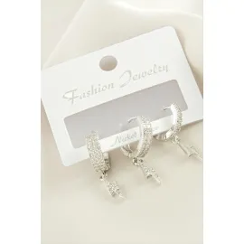 3 Adet Şimşek Zirkon Taşlı Küpe-Gümüş Rengi