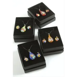 Cam Sanatı Murano Kutulu Set Kolye-Renkli