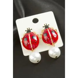 Uğur Böceği Zr Model Küpe-Kırmızı