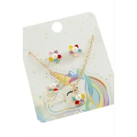 Papatya Mineli Set Kolye-Sarı