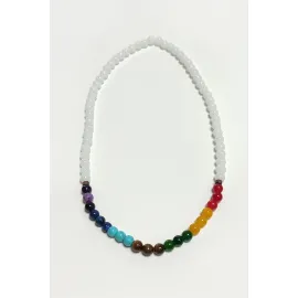 7li Doğaltaş Çakra Kolye-Beyaz