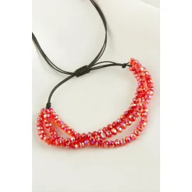 Üçlü Kristal Bileklik-Açık Kırmızı