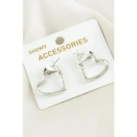 Kalp Trend Metal Küpe 2 Cm-Gümüş Rengi