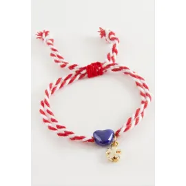 Kalp Porselen Marteniçka İp Bileklik-Kırmızı