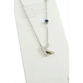 Gümüş Renkli Harfli Çelik Kolye-K